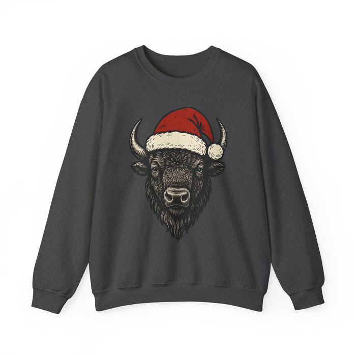 Buffalo Santa Crewneck Sweatshirt — Festive Bison Holiday Pullover