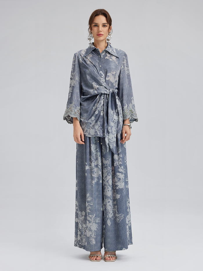 Burnout Floral Drawstring Pants