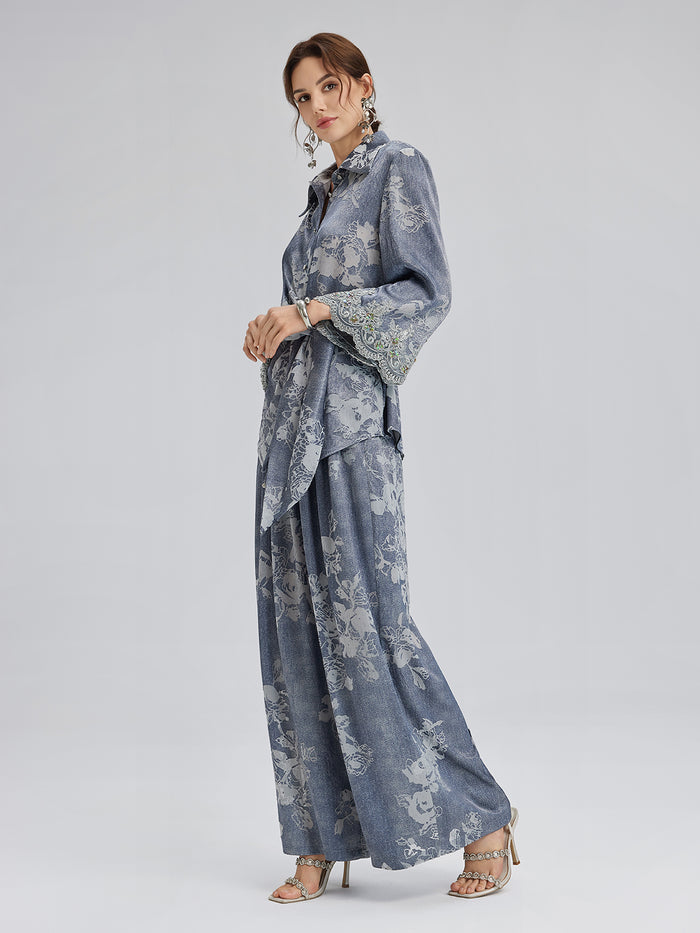 Burnout Floral Drawstring Pants