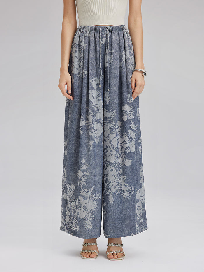 Burnout Floral Drawstring Pants