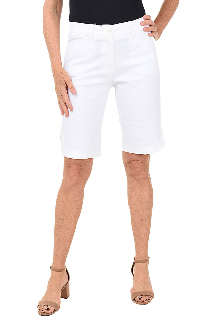 White shorts worn by a person on a white background