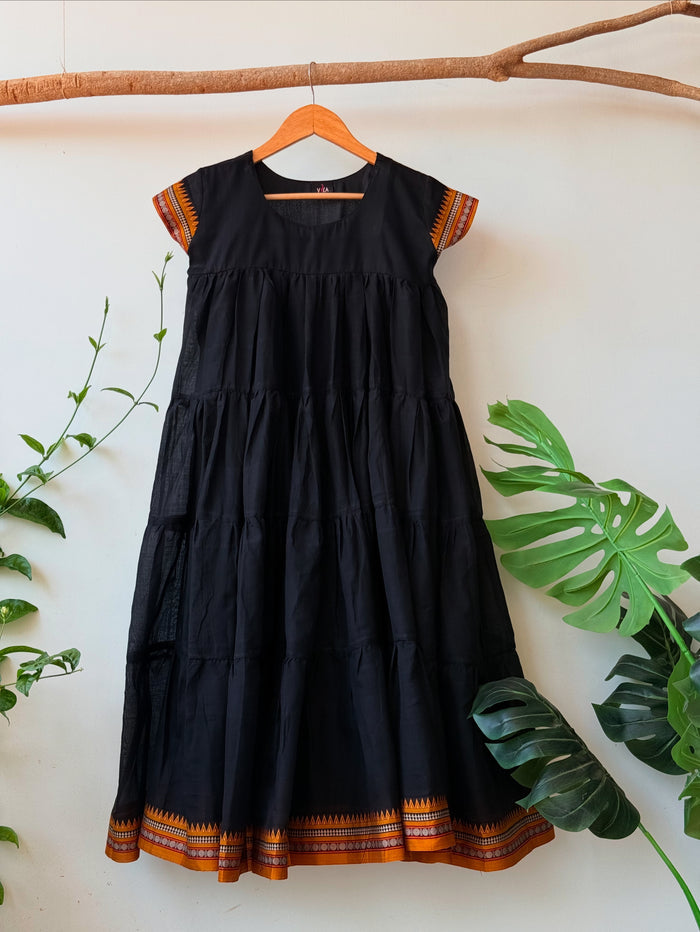 Calf length Black cotton Flared Gown