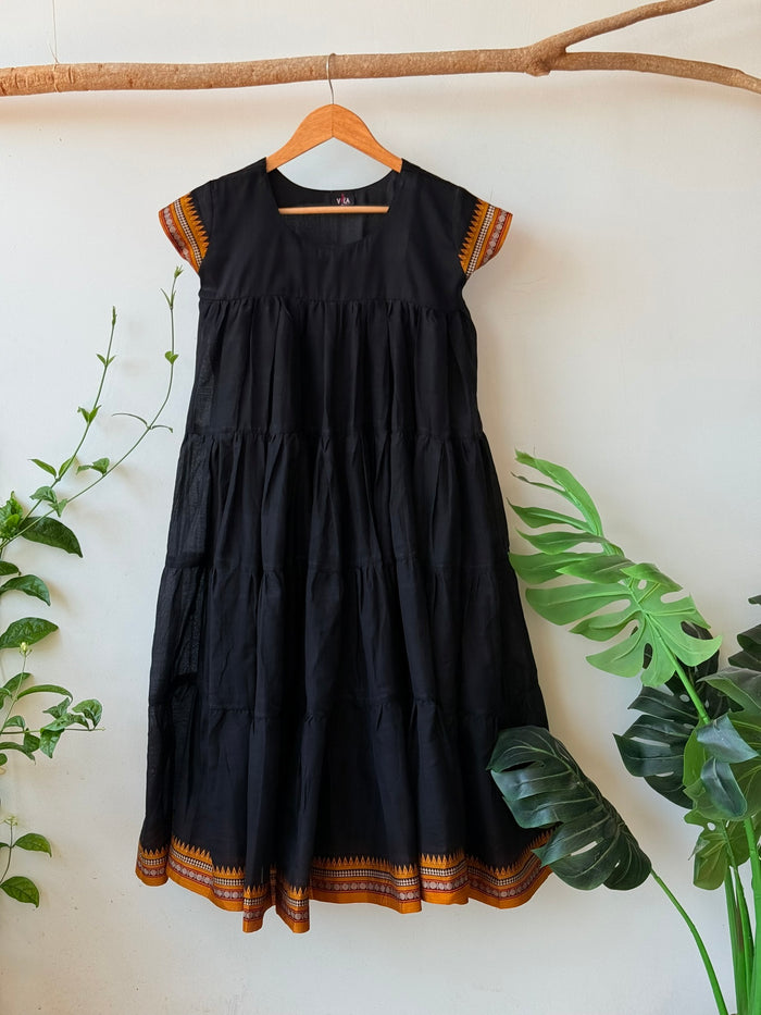 Calf length Black cotton Flared Gown