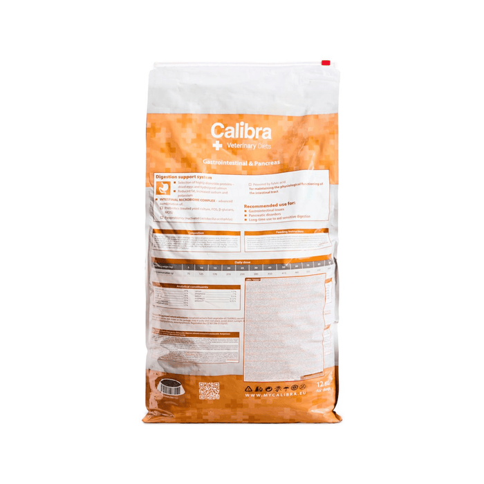 A bag of Calibra + Veterinary + Fish fish food supplement, shown from the back side of the packaging against a plain white background.