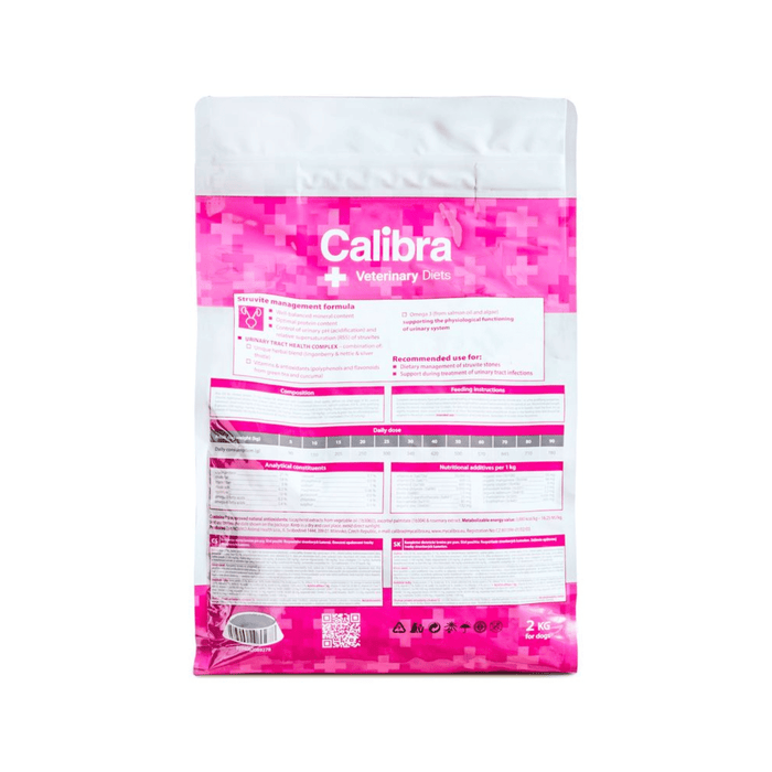 A stand-up pouch of Calibra Veterinary Drench 2L, featuring a white top section and a bright pink pixelated pattern across the lower half, with white text and regulatory details.