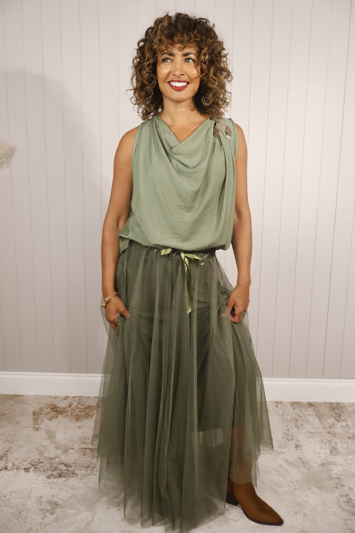 Carrie Tulle Skirt Khaki