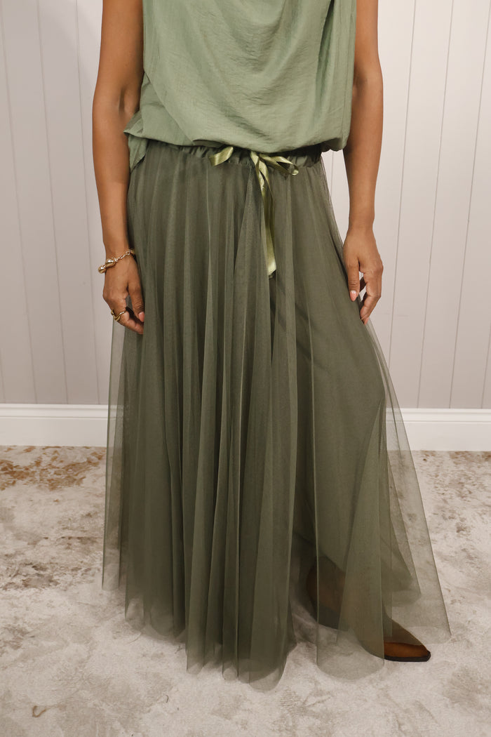 Carrie Tulle Skirt Khaki