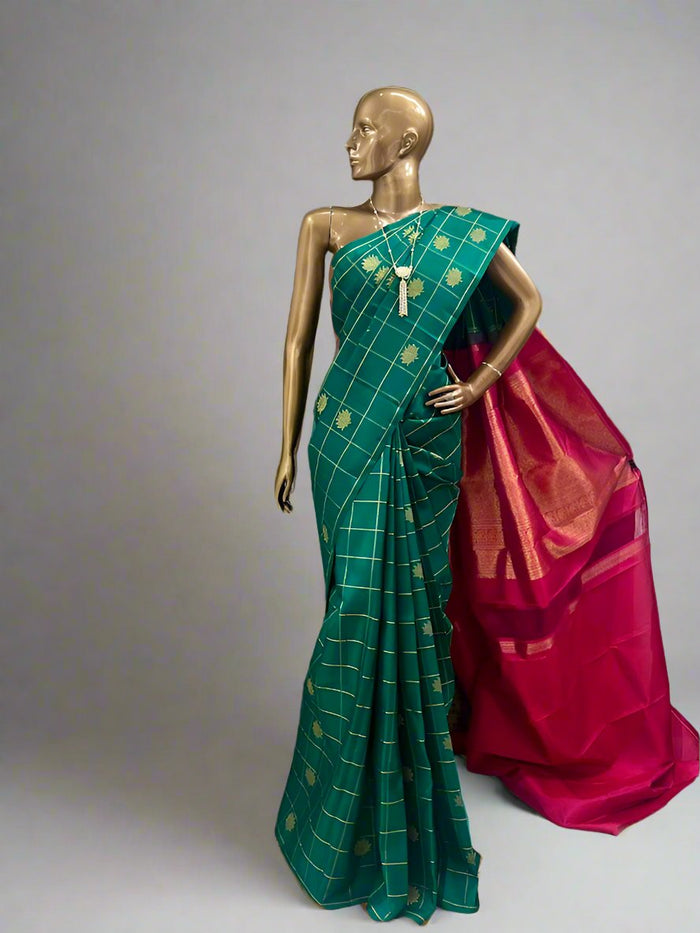 Charita boxed lotus kanchipuram silk saree