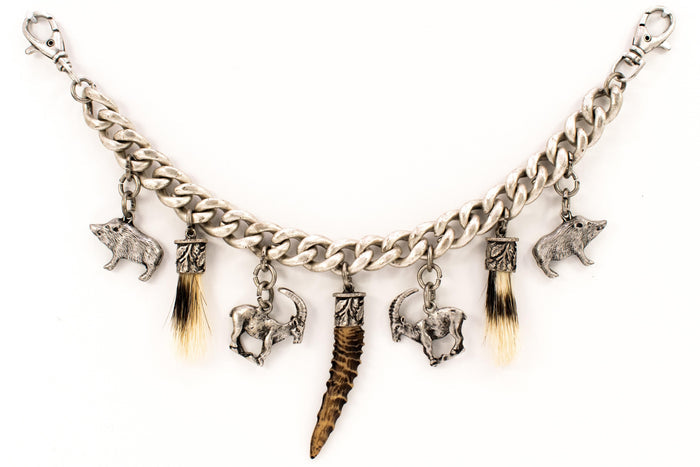 Charivari with ibex, horn and beard in antique silver