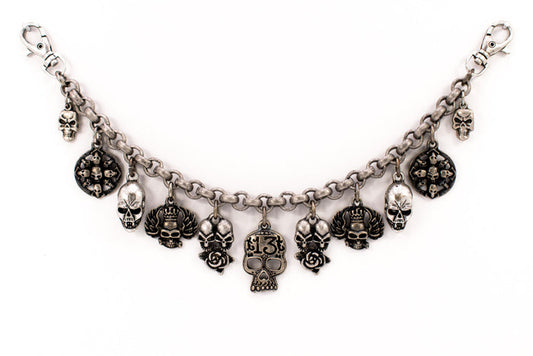 Charivari with various "skulls" in antique silver