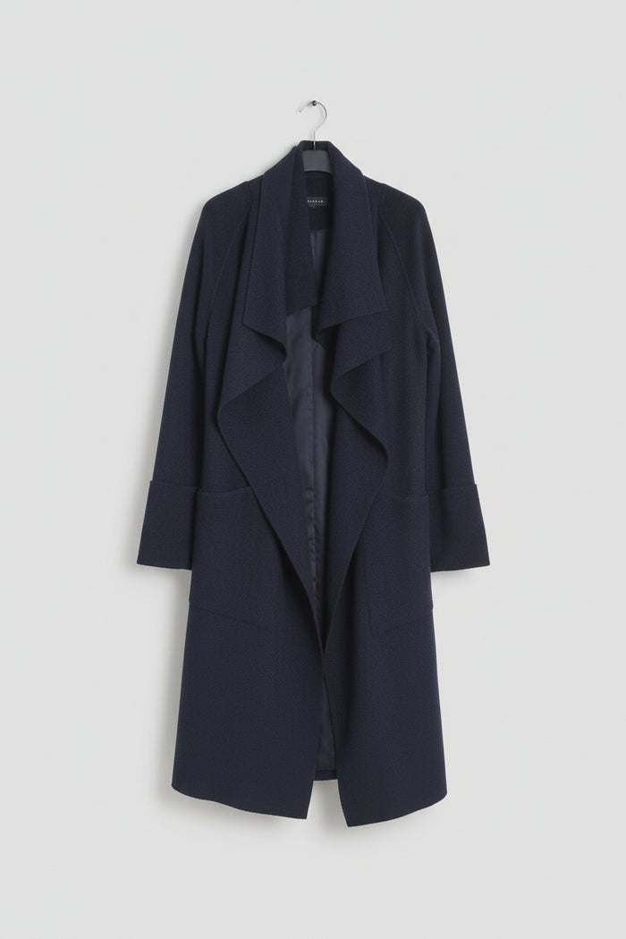 Chesca (1) Black Wool-Blend Drape Ruffle Waterfall Cardigan Jacket UK 12 14 EU 40 42