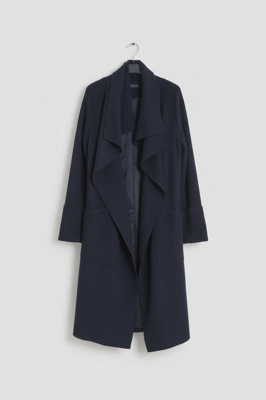 Chesca (1) Black Wool-Blend Drape Ruffle Waterfall Cardigan Jacket UK 12 14 EU 40 42
