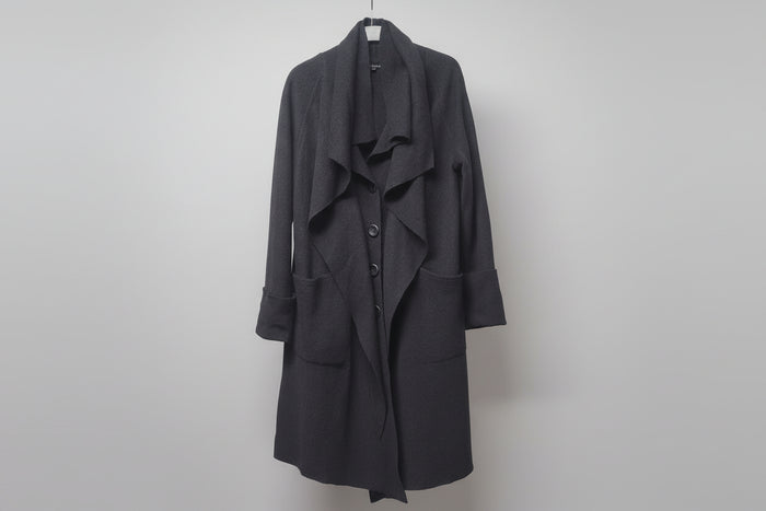 Chesca (1) Black Wool-Blend Drape Ruffle Waterfall Cardigan Jacket UK 12 14 EU 40 42