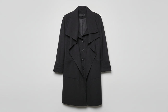 Chesca (1) Black Wool-Blend Drape Ruffle Waterfall Cardigan Jacket UK 12 14 EU 40 42