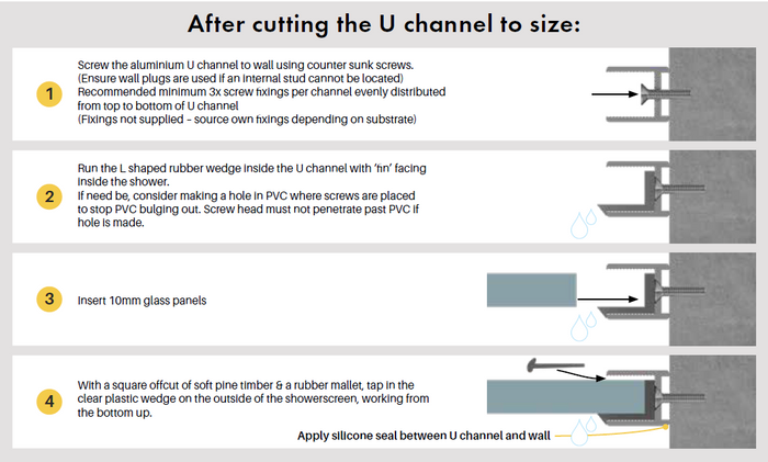 Chrome Shower Screen Wall Channel for 10mm Glass - Image 2