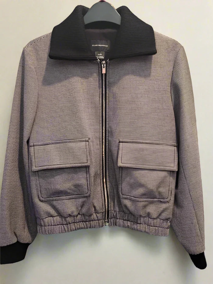 Club Monaco (XS) Houndstooth Jacket UK 6 8 EU 34 36 Bomber Collared Zipped