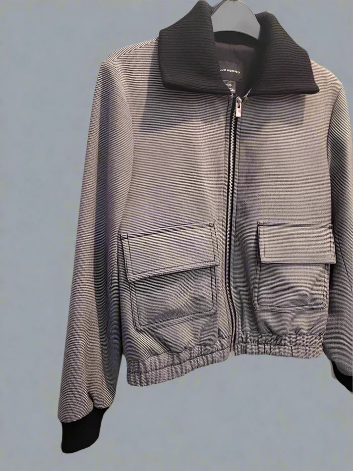 Club Monaco (XS) Houndstooth Jacket UK 6 8 EU 34 36 Bomber Collared Zipped