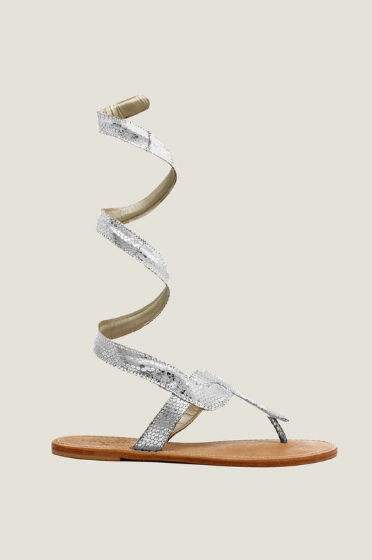 Cobra Wrap Sandals | Silver - Aspiga