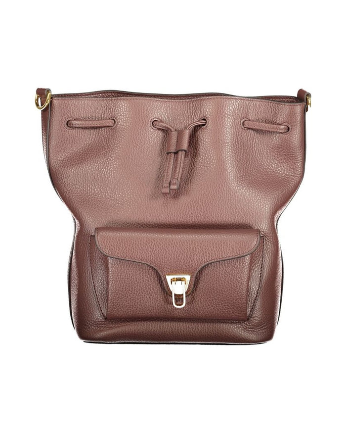 Coccinelle Brown Leather Women's Bag with Drawstring Twist Closure and Pocket