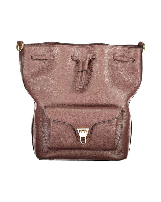 Coccinelle Brown Leather Women's Bag with Drawstring Twist Closure and Pocket