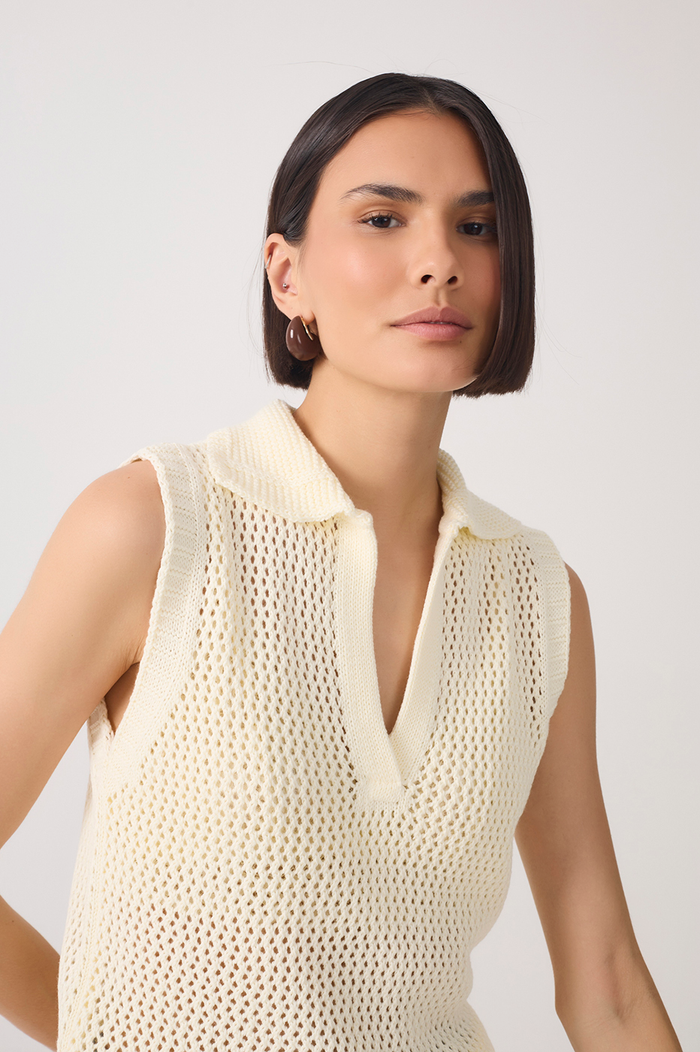 Collared V Neck Sleeveless Tricot Blouse_4