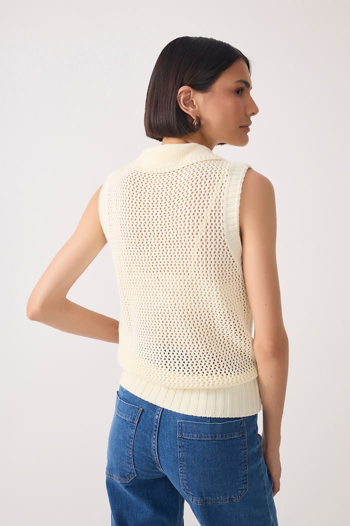 Collared V Neck Sleeveless Tricot Blouse_5