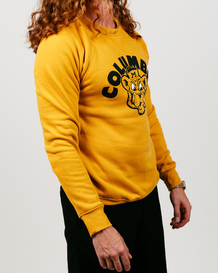 Gold Columbia Missouri Tigers Arch Mascot Vintage Crewneck Sweatshirt Side