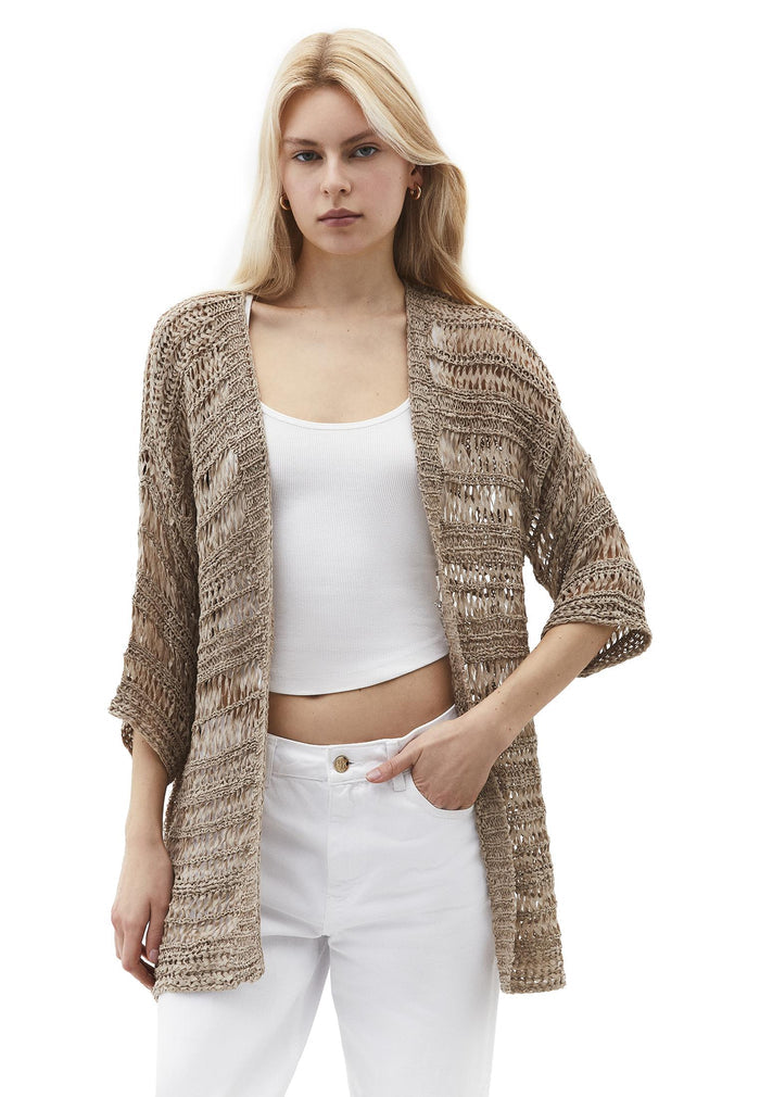Comfortable Long Cardigan - OXFORD TAN