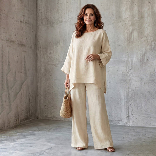 Cosima - Ensemble femme deux pièces effet lin avec pantalon large