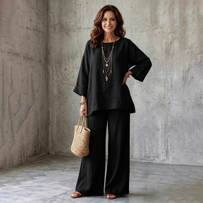 Cosima - Ensemble femme deux pièces effet lin avec pantalon large