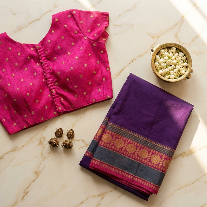 Cotton saree with Ready blouse - size 36