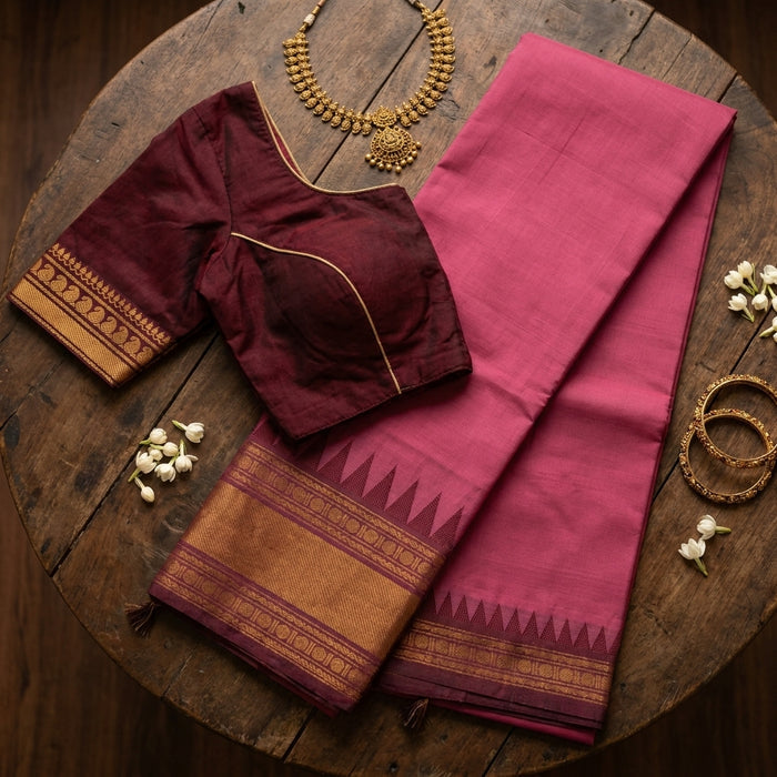 Cotton saree with Ready blouse - size 36
