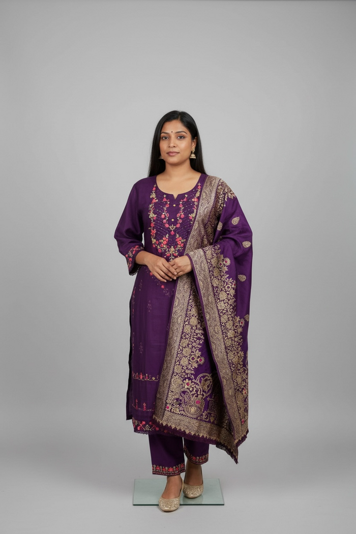 Cotton silk Kurti set with banarasi dupatta by Kurti Connection USA
