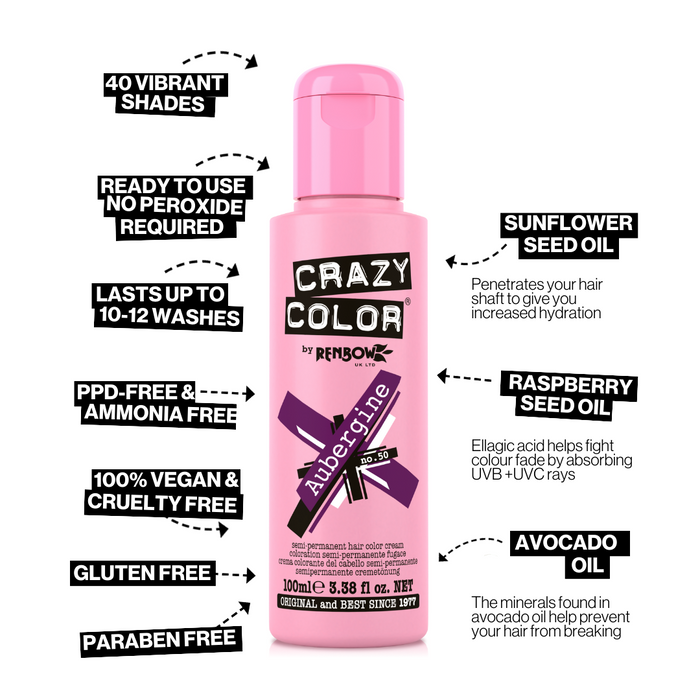 Crazy Color Hair Colour Creme 100ml - 50 Aubergine