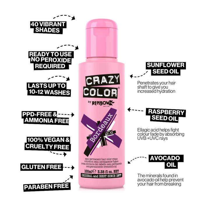 Crazy Color Hair Colour Creme 100ml - 51 Bordeaux