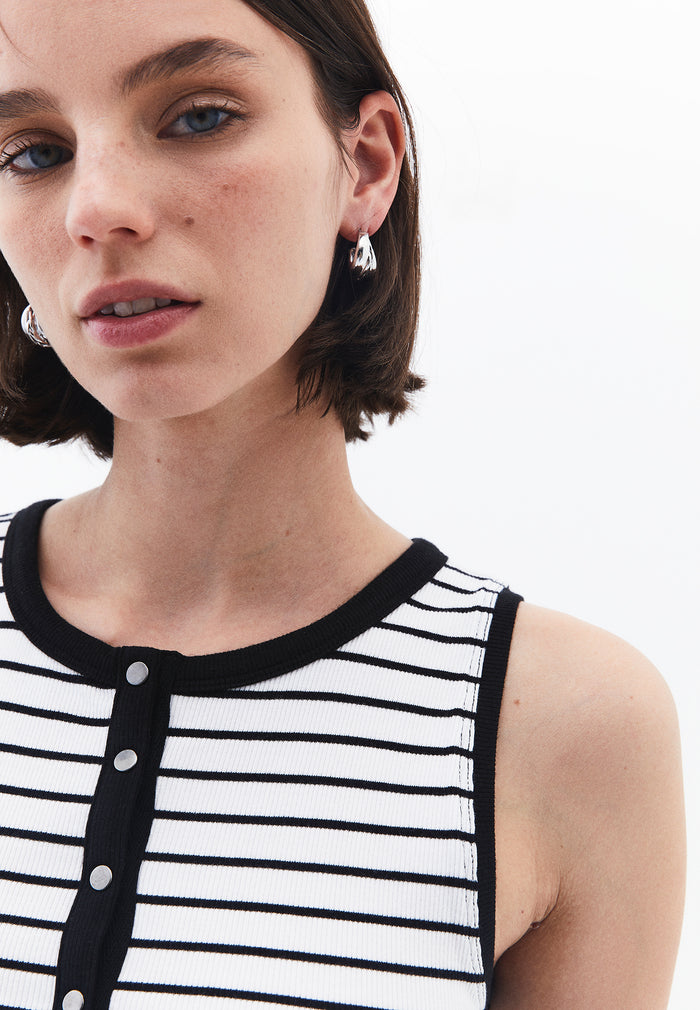 Crew Neck Striped Tank Top - WHITE/BLACK