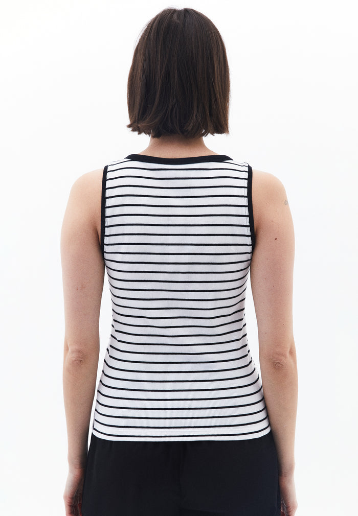 Crew Neck Striped Tank Top - WHITE/BLACK
