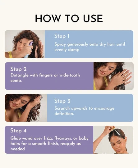 Instructions on how to use Curl gelly activator spray and Wand with step-by-step guidance