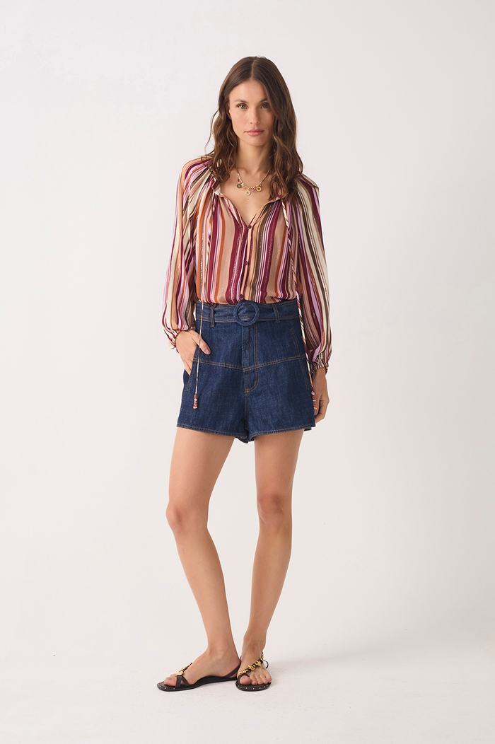 Denim Pockets Belt Loops Belted Shorts_2