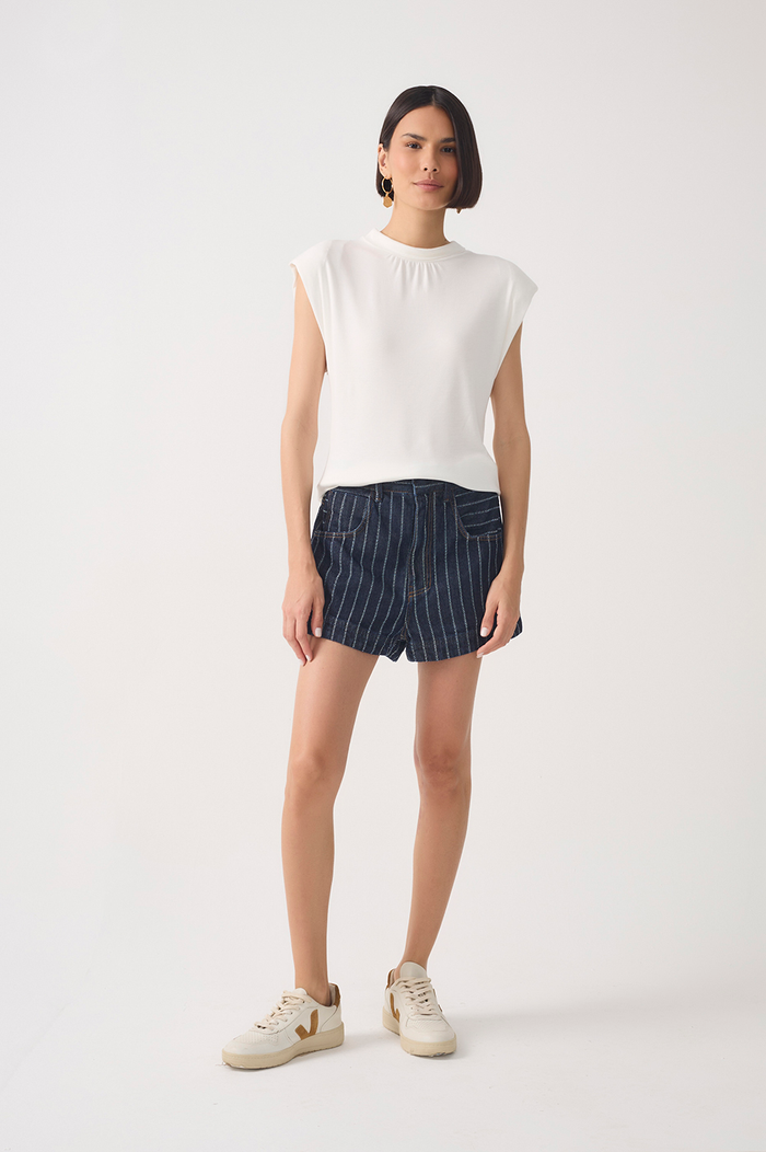Denim Stripes Pockets Belt Loops Shorts_2