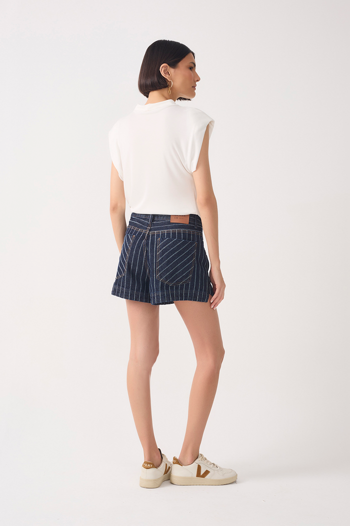 Denim Stripes Pockets Belt Loops Shorts_6