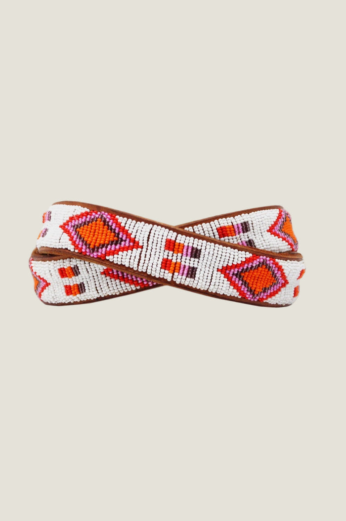 Diamond and Squares Unisex Leather Belt | White/Pink - Aspiga