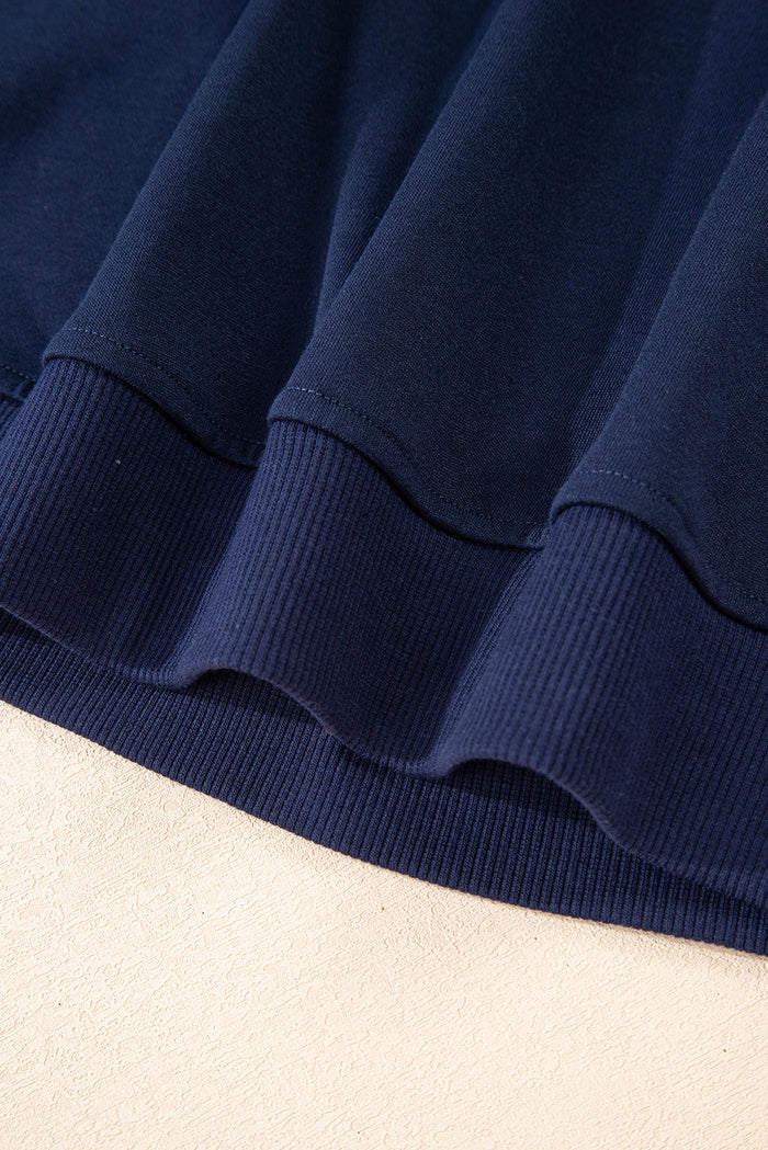 Dirty blue Varsity Striped Detail Crewneck Pullover Elastic Sweatpants 2pcs Outfit