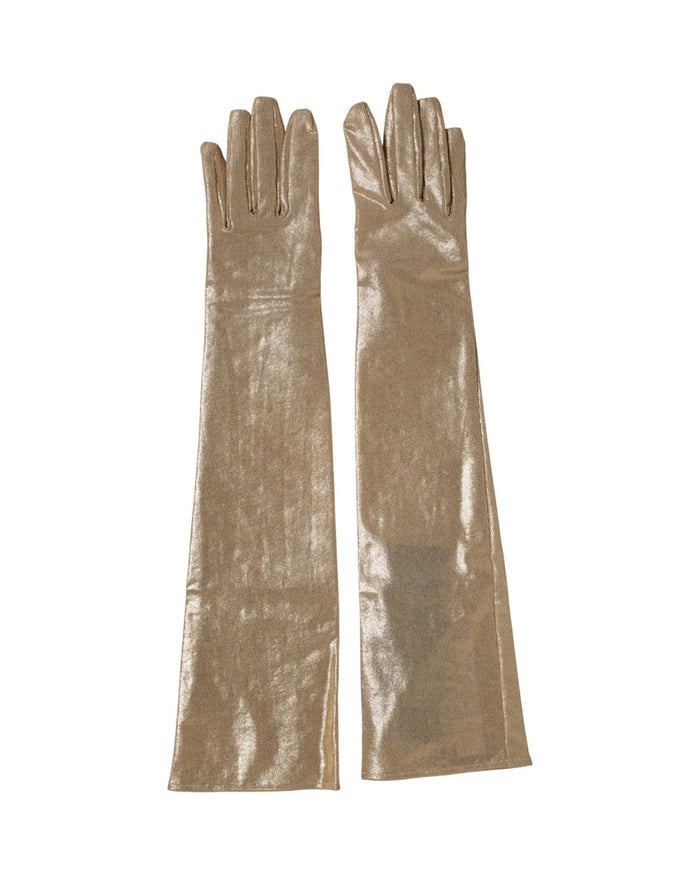 Dolce & Gabbana Beige Nylon Long Elbow Length Mitten Gloves