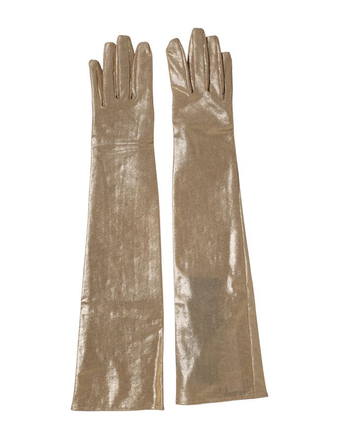 Dolce & Gabbana Beige Nylon Long Elbow Length Mitten Gloves