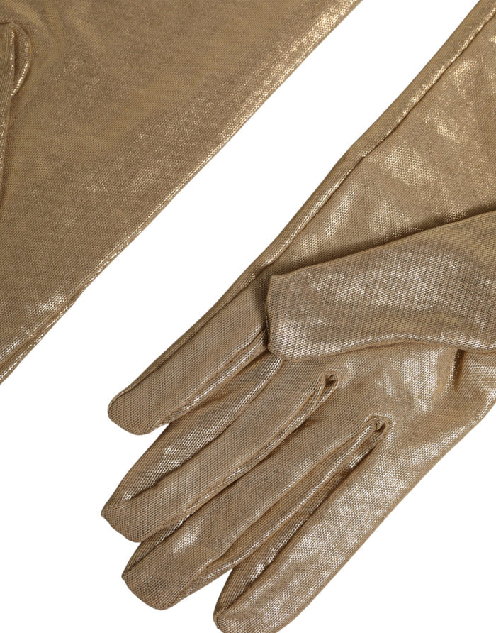 Dolce & Gabbana Beige Nylon Long Elbow Length Mitten Gloves