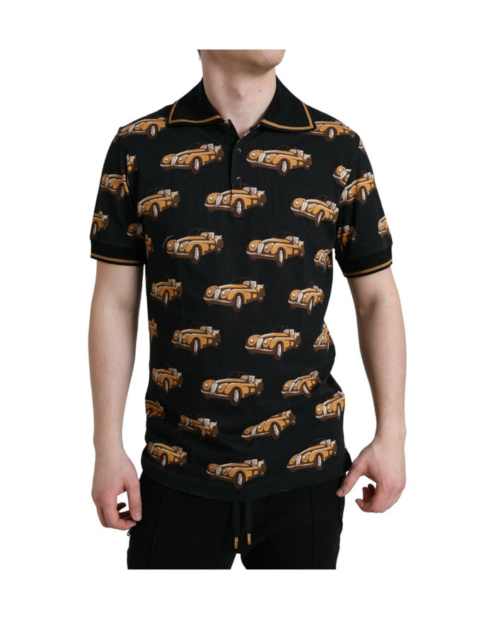 Dolce & Gabbana Black Car Print Short Sleeve Polo T-shirt