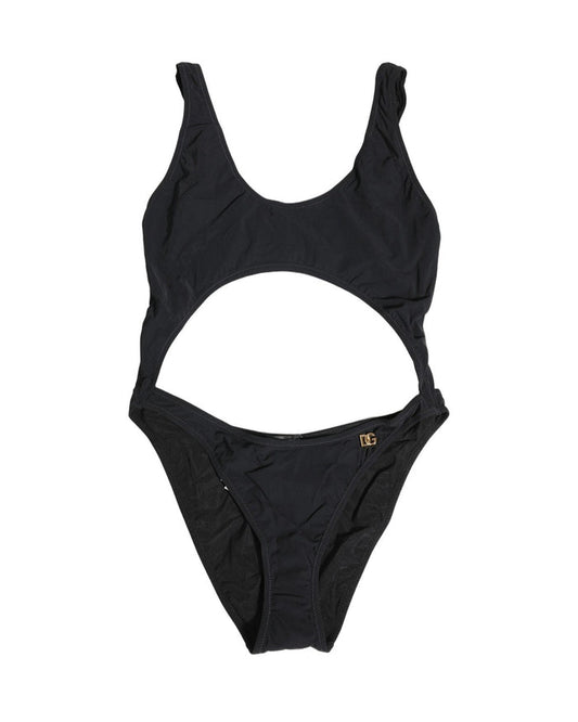 Dolce & Gabbana Black Cutout Logo One Piece Swimsuit Swimwear
