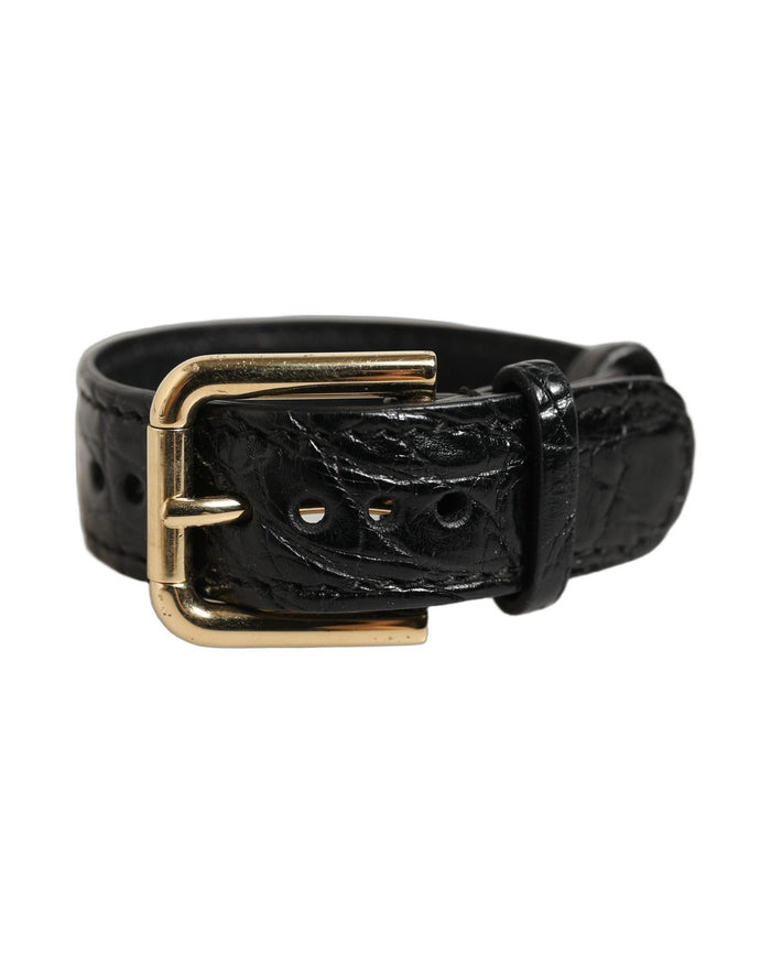Dolce & Gabbana Black Textured Leather Gold Buckle Belt Strap Bracelet