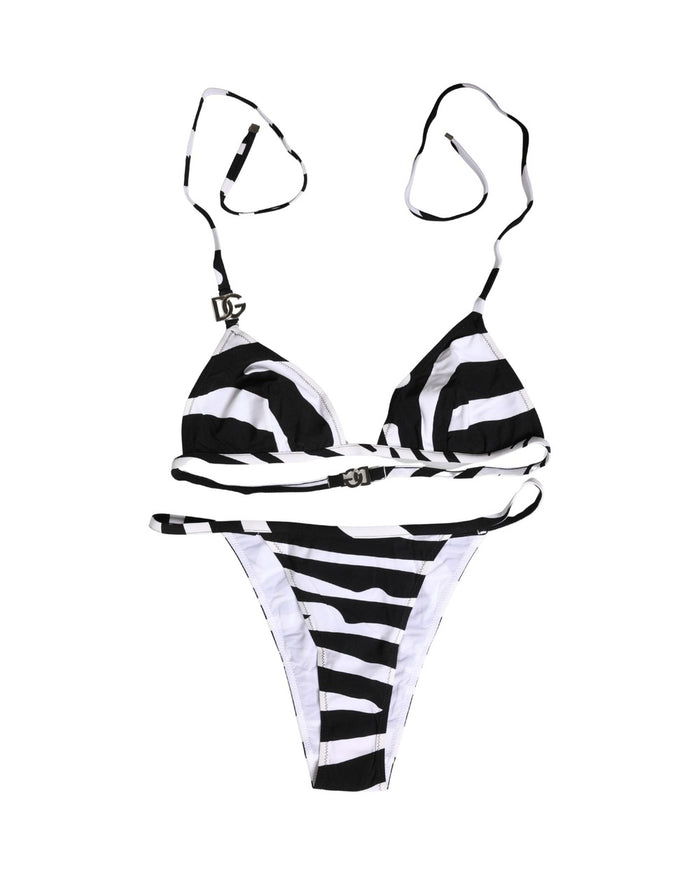 Dolce & Gabbana Black White Zebra Bikini Top Bottom Swimwear